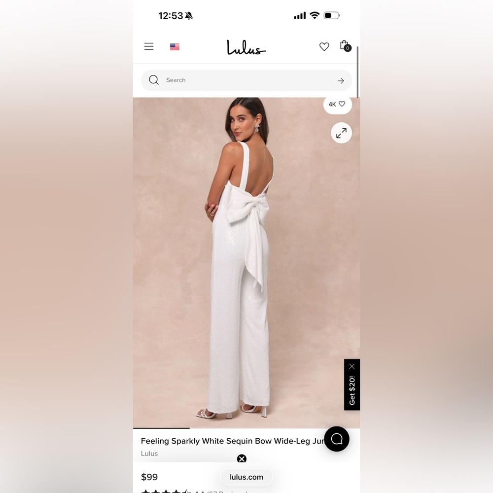 Lulu's White Sequin Bow Back Wide-Leg Jumpsuit